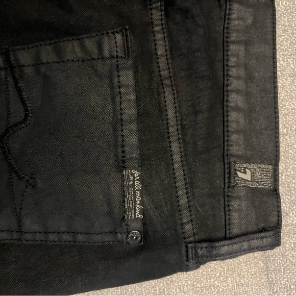 SEVEN FOR ALL MANKIND BLACK WAXED DENIM SKINNY JEANS - Picture 2 of 8